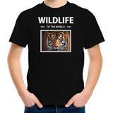Dieren foto t-shirt tijger - zwart - kinderen - wildlife of the world - cadeau shirt tijgers liefhebber - kinderkleding / kleding