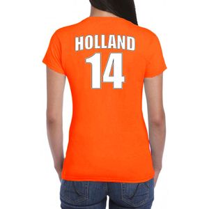 Oranje supporter t-shirt - rugnummer 14 - Holland / Nederland fan shirt / kleding voor dames