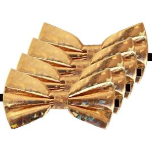 4x Holografisch gouden verkleed vlinderstrikjes 13 cm voor dames/heren - Holografisch goud thema verkleedaccessoires/feestartikelen - Vlinderstrikken/vlinderdassen met elastieken sluiting