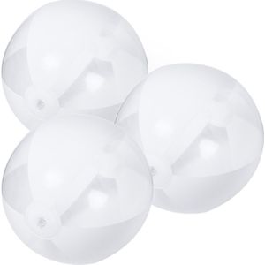 6x stuks opblaasbare strandballen plastic wit 28 cm - Strand buiten zwembad speelgoed