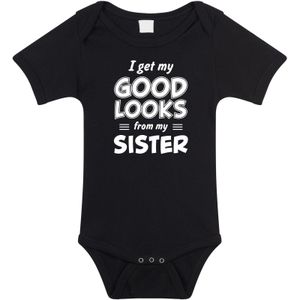 I get my good looks from my sister romper / rompertje - kraamcadeau / geboorte cadeau- zwart - unisex - jongens / meisjes - zwart rompertje voor baby