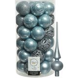 Kunststof kerstballen D6 cm - incl. glazen piek mat - lichtblauw