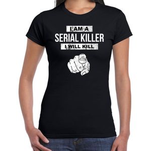 Serial killer halloween verkleed t-shirt zwart voor dames - horror shirt / kleding / kostuum