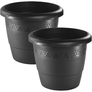 Set van 2x stuks bloempot/plantenpot antraciet kunststof diameter 40 cm - Hoogte 32 cm - Buiten gebruik