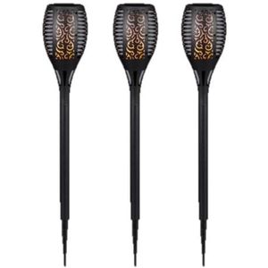 Set van 3x stuks solar tuinlampen/tuinfakkels met vlameffect op zonne-energie 58 cm - Prikspots tuinverlichting