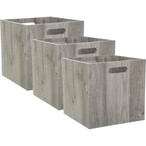 Set van 3x stuks opbergmand/kastmand 29 liter grijs/greywash van hout 31 x 31 x 31 cm - Opbergboxen - Vakkenkast manden