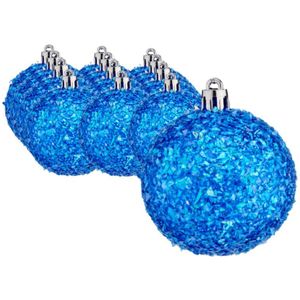 Krist+ Kerstballen - 12x st - blauw kobalt glitter - kunststof - 6 cm