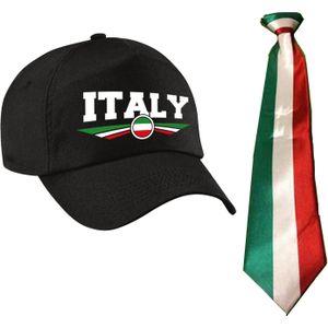 Italie supporter set - 1x baseballcap en 1x vlag stropdas