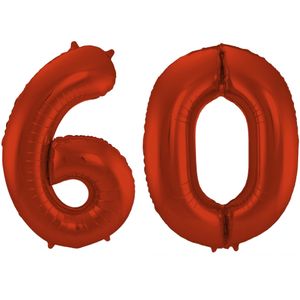 Folat Folie ballonnen - 60 jaar cijfer - rood - 86 cm - leeftijd feestartikelen