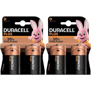 Set van 4x Duracell D Plus batterijen 1.5 V - alkaline - LR20 MN1300 - Batterijen pack