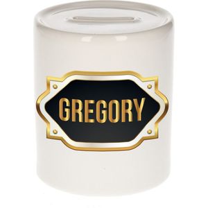 Gregory naam cadeau spaarpot met gouden embleem - kado verjaardag/ vaderdag/ pensioen/ geslaagd/ bedankt