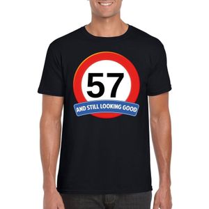 57 jaar and still looking good t-shirt zwart - heren - verjaardag shirts
