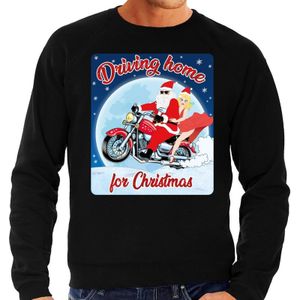 Foute Kersttrui / sweater - Driving home for christmas - motorliefhebber / motorrijder / motor fan zwart voor heren - kerstkleding / kerst outfit