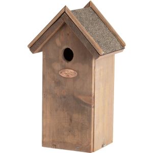 Houten vogelhuisje/nesthuisje koolmees 31.5 cm met kijkluik - Vurenhouten vogelhuisjes tuindecoraties - Vogelnestje voor kleine tuinvogeltjes