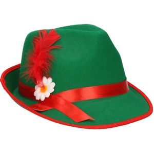 Groen/rood Tiroler hoedje verkleedaccessoire voor volwassenen - Oktoberfest/bierfeest feesthoeden