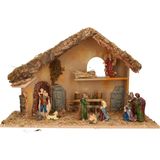 Complete kerststal met kerststal beelden - 50 x 23 x 31 cm - hout/mos/polyresin