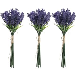 Items Lavendel kunstbloemen - 6x - bosje met stelen van paarse bloemetjes - 10 x 26 cm