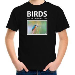 Dieren foto t-shirt IJsvogel - zwart - kinderen - birds of the world - cadeau shirt vogel liefhebber - kinderkleding / kleding