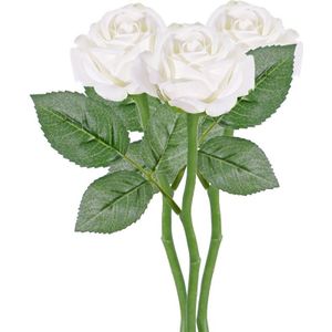 3x Witte rozen/roos kunstbloemen 27 cm - Kunstbloemen boeketten