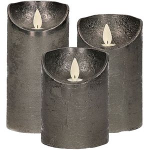 Set van 3x Stuks Antraciet Grijze Led Kaarsen met Bewegende Vlam - Sfeer Stompkaarsen Voor Binnen