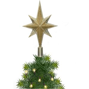 Kerstster/kerstboom piek/topper - champagne - H19 cm - glitter - Kerstversiering