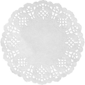 30x Bruiloft witte ronde placemats 35 cm papier met kanten uiterlijk - Huwelijk/trouwerij decoratie wegwerp papieren placemats - Witte tafeldecoraties - Wit thema