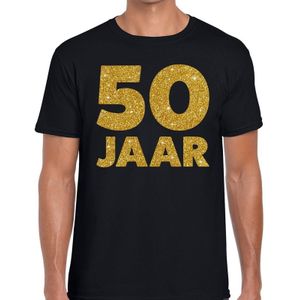50 Jaar gouden glitter verjaardag t-shirt zwart heren - heren shirt 50 Jaar - Abraham kleding