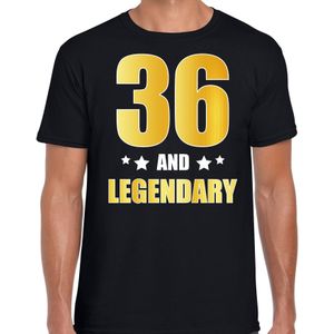 36 and legendary verjaardag cadeau t-shirt / shirt - zwart - gouden en witte letters - voor heren - 36 jaar  / outfit