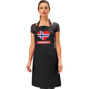 Noorse vlag in hart keukenschort/ barbecueschort zwart heren en dames - I love Noorwegen schort