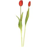 Bellatio Design Kunst tulpen boeket Bella - 12x stuks - rood - real touch - 40 cm