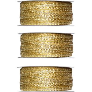 3x Hobby/decoratie metallic gouden sierlinten 3 mm x 25 meter - Kerst - Cadeaulinten draden/touwen - Verpakkingsmateriaal