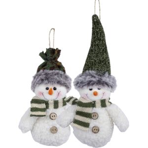 Kersthangers/kerstornamenten sneeuwpop knuffeltjes - 2x st - 15 cm - pluche