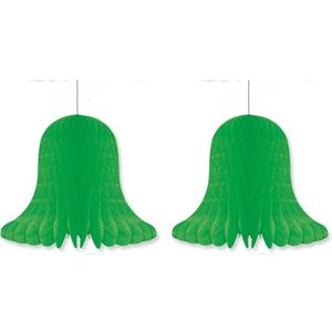 3x Groene decoratie klokken/kerstklokken lampionnen 20 cm - feestversiering/kerstversiering