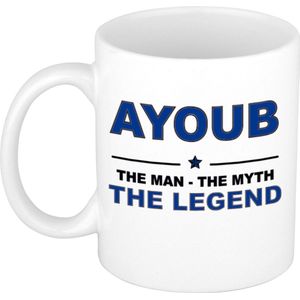 Naam cadeau Ayoub - The man, The myth the legend koffie mok / beker 300 ml - naam/namen mokken - Cadeau voor o.a  verjaardag/ vaderdag/ pensioen/ geslaagd/ bedankt