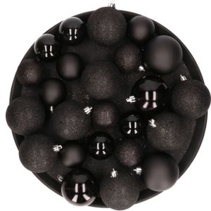 Kerstversiering set kerstballen in het zwart 6 - 8 cm pakket - 42x stuks - mat/glans/glitter mix