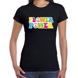 Jaren 60 Flower Power verkleed shirt zwart met gekleurde peace tekens dames - Sixties/jaren 60 kleding