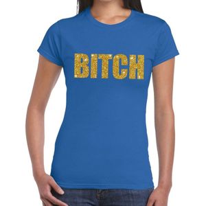 Bitch gouden glitter tekst t-shirt blauw dames - dames shirt  Bitch