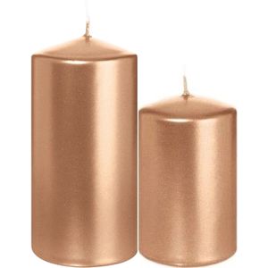 Trend Candles - Cilinder Stompkaarsen set 8x stuks rose goud 8 en 12cm