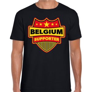 Belgium supporter schild t-shirt zwart voor heren - Belgie landen t-shirt / kleding - EK / WK / Olympische spelen outfit
