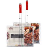 Elite BBQ/barbecue rooster - 2x - klem grill - metaal/hout - 40 x 62 x 1 cm - vlees/vis/groente - Extra groot formaat