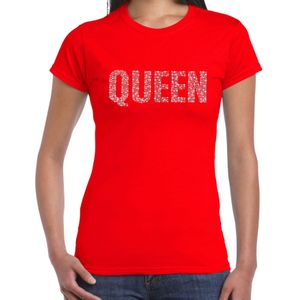 Glitter Queen t-shirt rood met steentjes/ rhinestones voor dames - Glitter kleding/ foute party outfit