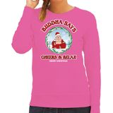 Bellatio Decorations foute Kersttrui/sweater voor dames - buddha says cheers &amp;amp; relax - roze - wijn