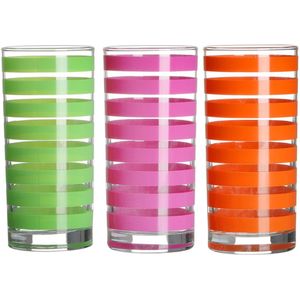 Urban Living Drinkglazen Colorama - 3x - roze/oranje/groen - glas - 295 ml - gekleurd mix