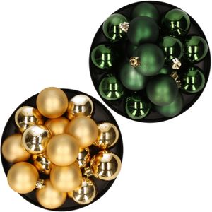 Kerstversiering kunststof kerstballen kleuren mix goud/ donkergroen 4 en 6 cm pakket van 80x stuks