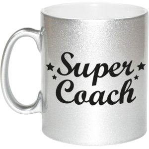 Super coach tekst cadeau mok / beker - 330 ml - zilverkleurig - kado koffiemok / theebeker