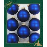 8x Royal velvet blauwe glazen kerstballen mat 7 cm kerstboomversiering - Kerstversiering/kerstdecoratie blauw