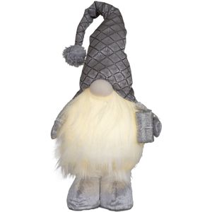 Decoratie kerst gnome pop - H36 cm - met verlichting - zilver - kerstman poppen