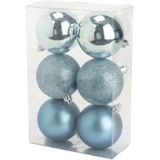12x stuks kunststof kerstballen ijsblauw 8 cm mat/glans/glitter - Onbreekbare plastic kerstballen - Kerstversiering