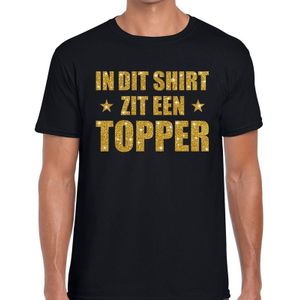 In dit shirt zit een Topper goud glitter tekst t-shirt zwart voor heren - heren Toppers shirts