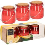 Citronella Kaars - 12x - In Rood Glazen Potje - 8 Branduren - Citrusgeur